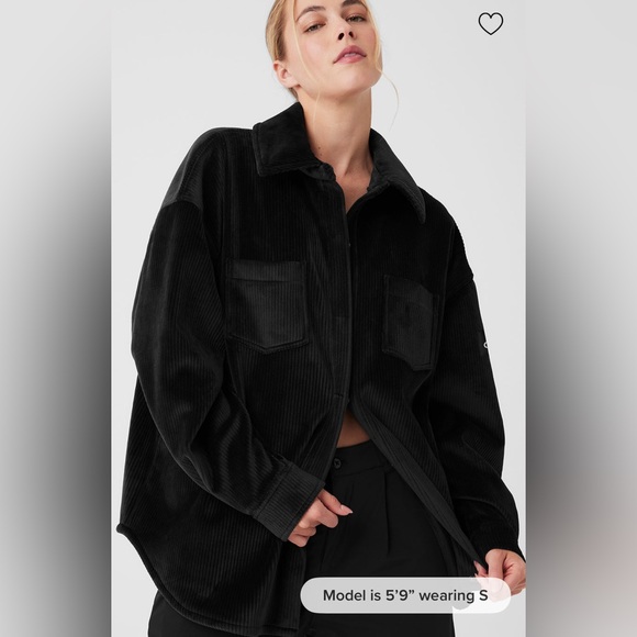 Alo Ribbed Velour Mountain Side Shacket, Black, Size Medium - Picture 4 of 6